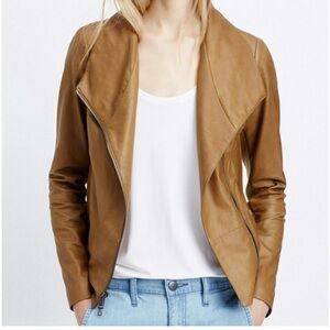 Vince Brown Leather Zip Up Jacket XS